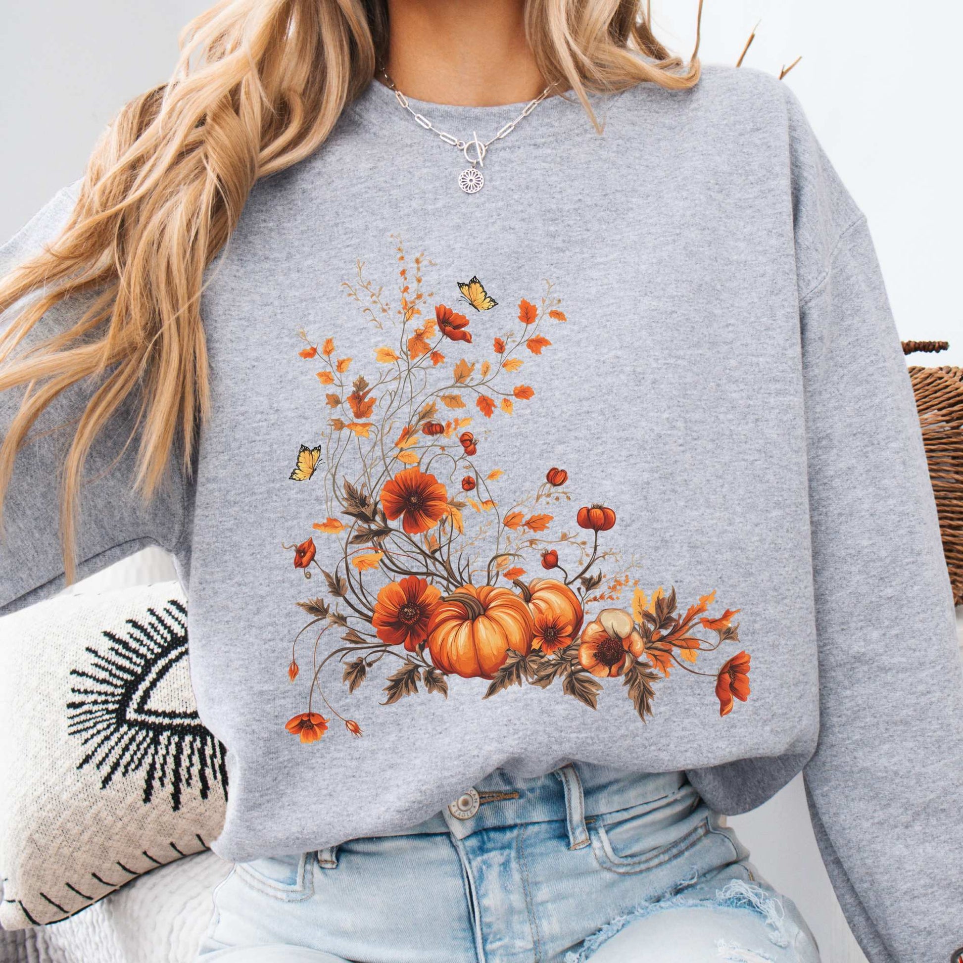 Autumn Floral Pumpkin Sweatshirt Sport Grey / S Sweatshirt The Mystic Eden Bookish Book Lovers
