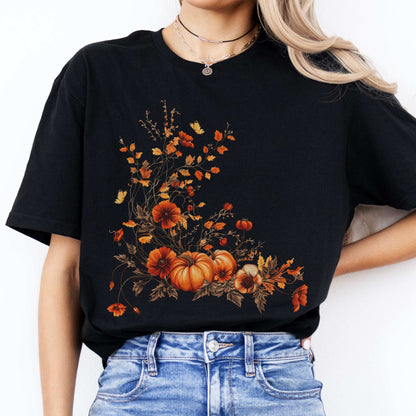 Autumn Floral Pumpkin Tee Black / S T-Shirt The Mystic Eden Bookish Book Lovers