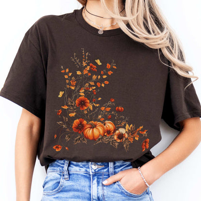 Autumn Floral Pumpkin Tee Dark Chocolate / S T-Shirt The Mystic Eden Bookish Book Lovers