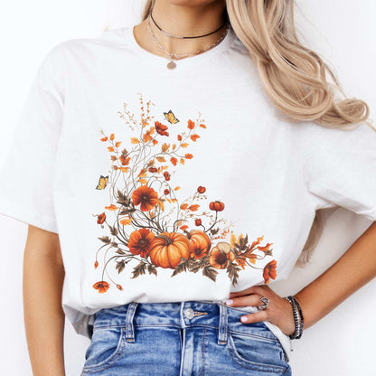 Autumn Floral Pumpkin Tee White / S T-Shirt The Mystic Eden Bookish Book Lovers