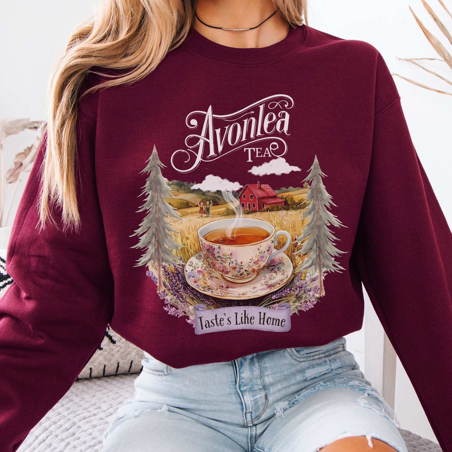 Avonlea Tea Anne of Green Gables Sweatshirt Maroon / S Sweatshirt The Mystic Eden Bookish Book Lovers