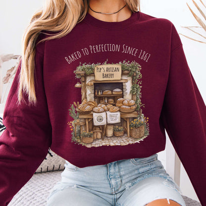 Baked To Perfection Since 1861 Pip's Artisan Bakery Great Expectations Sweatshirt Maroon / S Sweatshirt The Mystic Eden Bookish Book Lovers