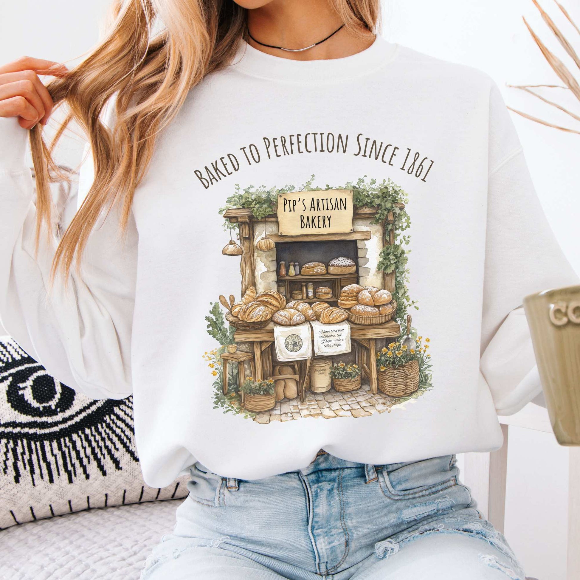 Baked To Perfection Since 1861 Pip's Artisan Bakery Great Expectations Sweatshirt White / S Sweatshirt The Mystic Eden Bookish Book Lovers