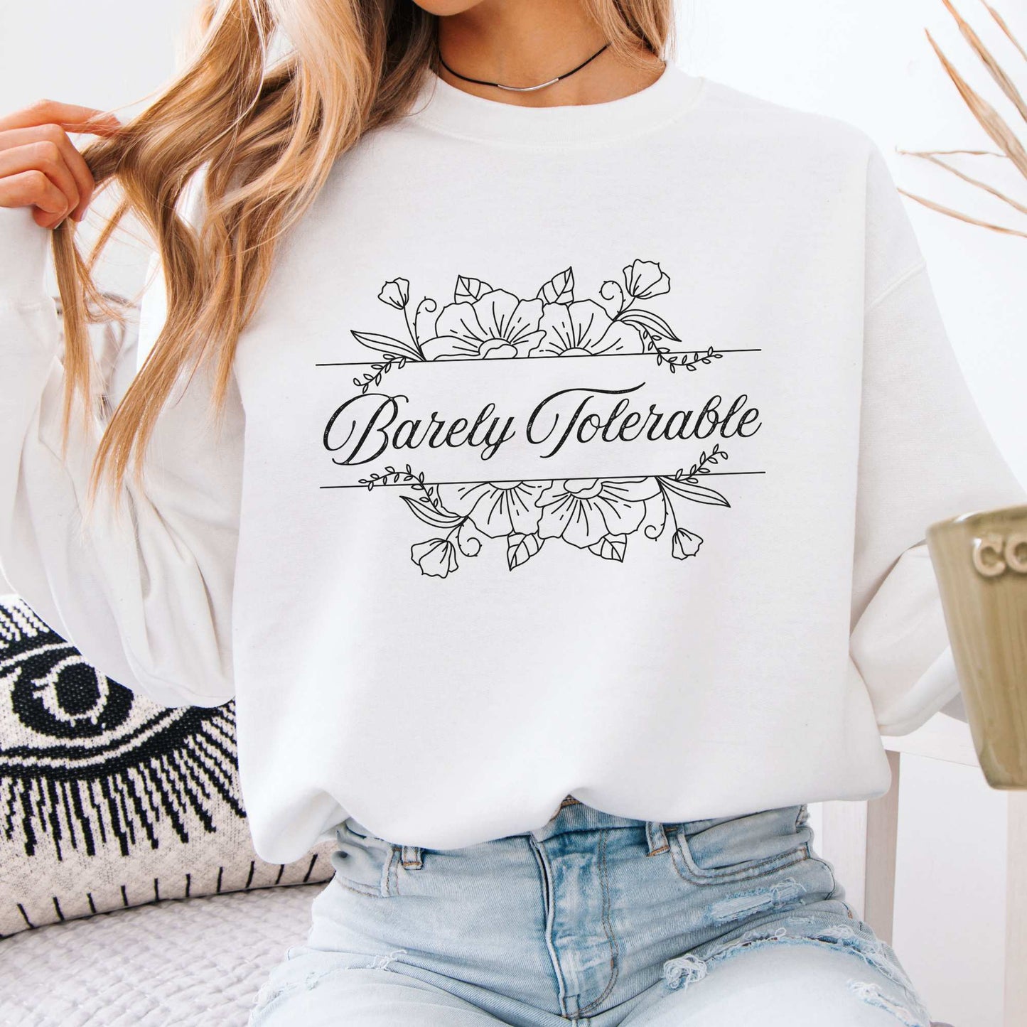 Barely Tolerable Floral Jane Austen Bookish Sweatshirt White / S Sweatshirt The Mystic Eden Bookish Book Lovers