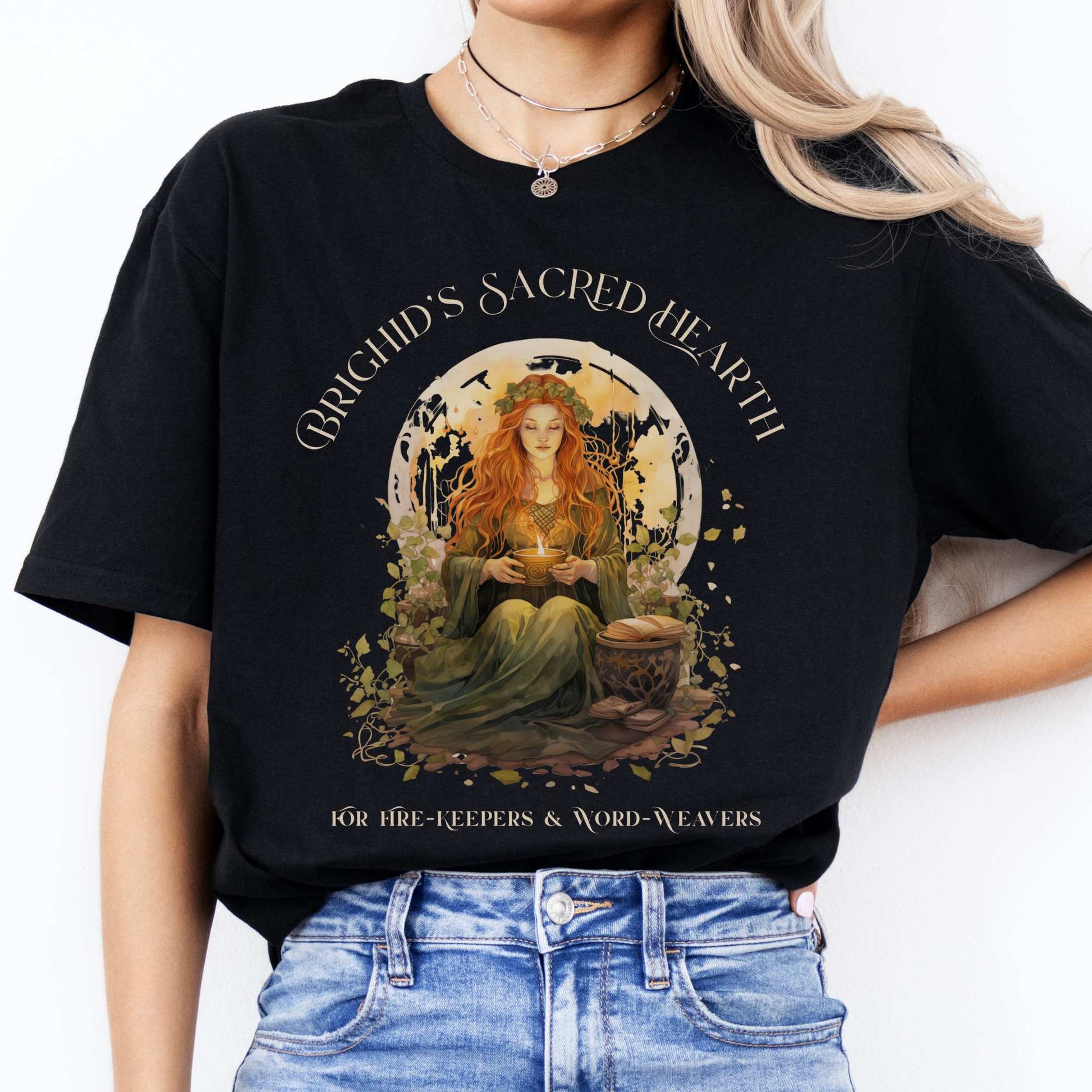 Brighid's Sacred Hearth T-Shirt – Celtic Goddess Tee Black / S T-Shirt The Mystic Eden Bookish Book Lovers