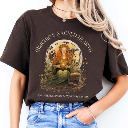 Brighid's Sacred Hearth T-Shirt – Celtic Goddess Tee Dark Chocolate / S T-Shirt The Mystic Eden Bookish Book Lovers