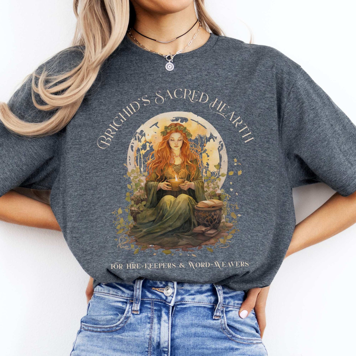 Brighid's Sacred Hearth T-Shirt – Celtic Goddess Tee Dark Heather / S T-Shirt The Mystic Eden Bookish Book Lovers