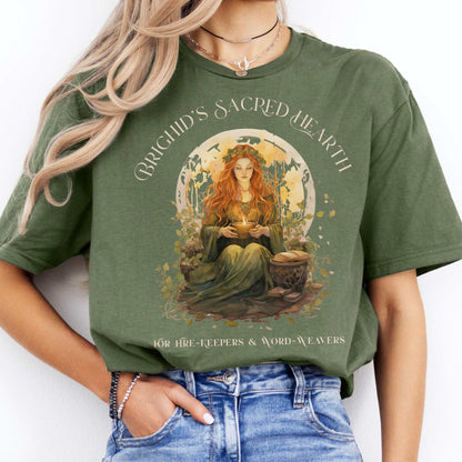 Brighid's Sacred Hearth T-Shirt – Celtic Goddess Tee Military Green / S T-Shirt The Mystic Eden Bookish Book Lovers