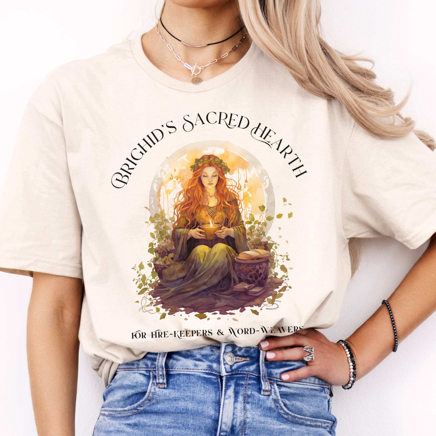 Brighid's Sacred Hearth T-Shirt – Celtic Goddess Tee Natural / S T-Shirt The Mystic Eden Bookish Book Lovers
