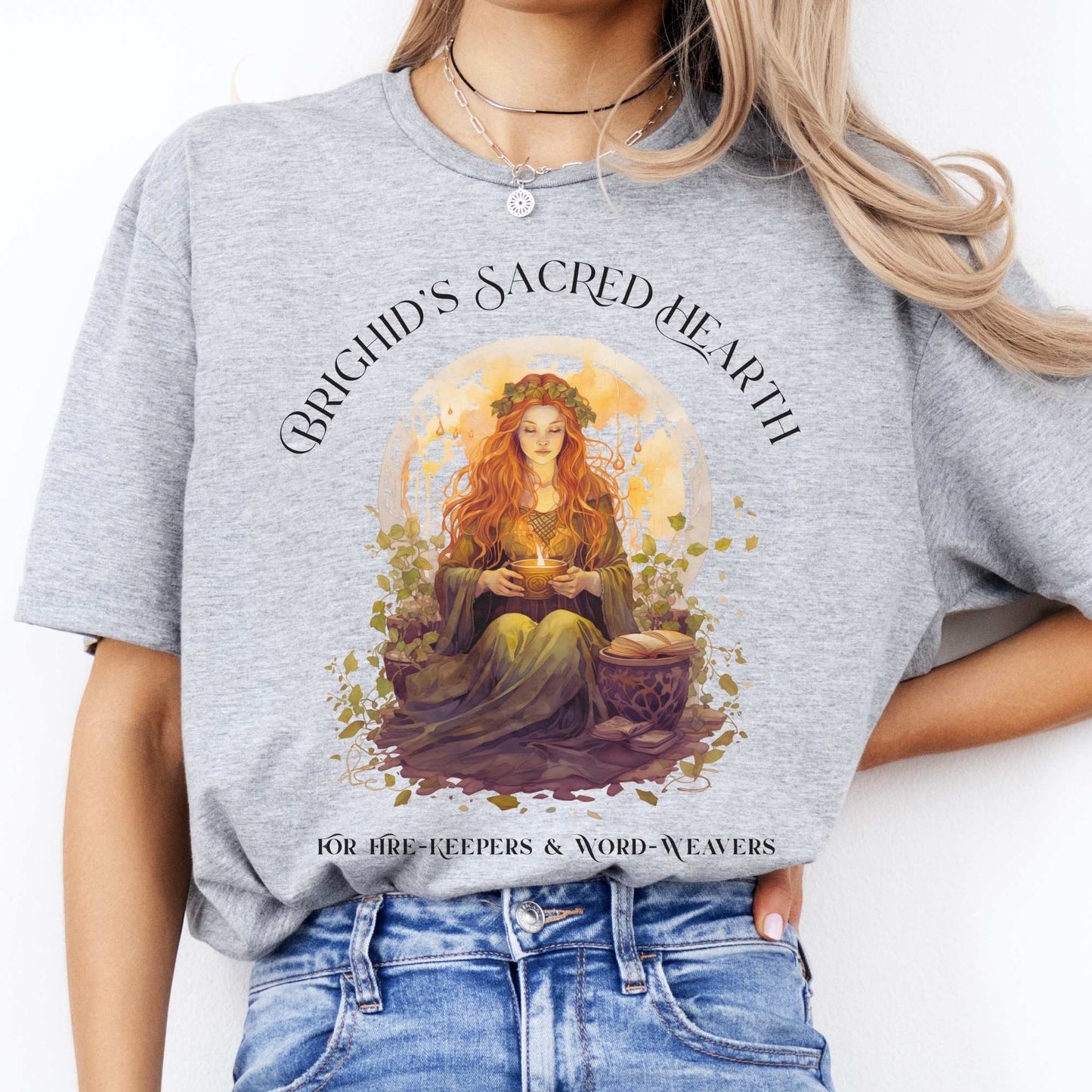 Brighid's Sacred Hearth T-Shirt – Celtic Goddess Tee Sport Grey / S T-Shirt The Mystic Eden Bookish Book Lovers