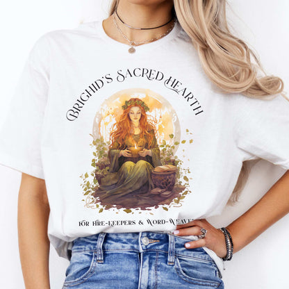 Brighid's Sacred Hearth T-Shirt – Celtic Goddess Tee White / S T-Shirt The Mystic Eden Bookish Book Lovers