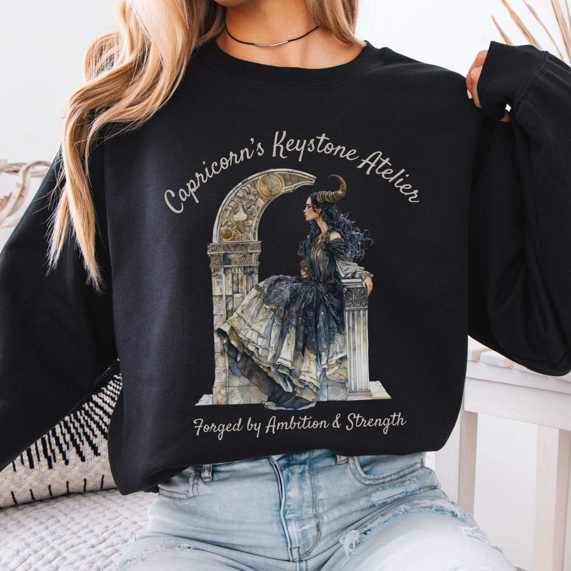 Capricorn's Keystone Atelier Zodiac Sweatshirt Black / S Sweatshirt The Mystic Eden Bookish Book Lovers
