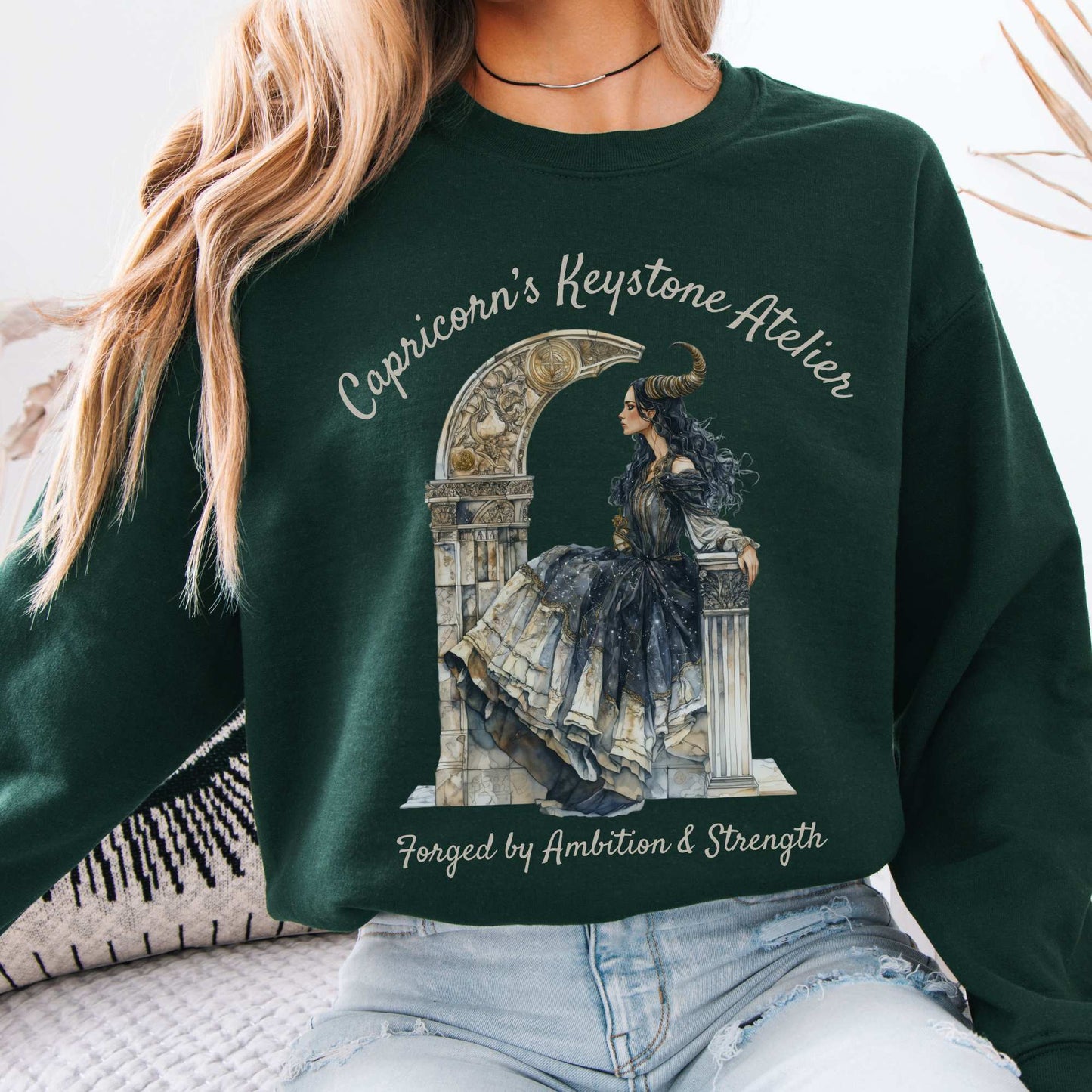 Capricorn's Keystone Atelier Zodiac Sweatshirt Forest Green / S Sweatshirt The Mystic Eden Bookish Book Lovers