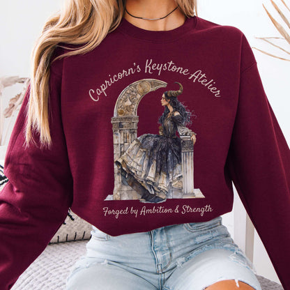 Capricorn's Keystone Atelier Zodiac Sweatshirt Maroon / S Sweatshirt The Mystic Eden Bookish Book Lovers