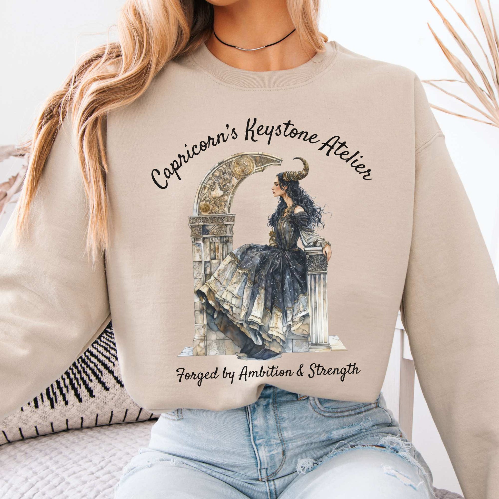 Capricorn's Keystone Atelier Zodiac Sweatshirt Sand / S Sweatshirt The Mystic Eden Bookish Book Lovers