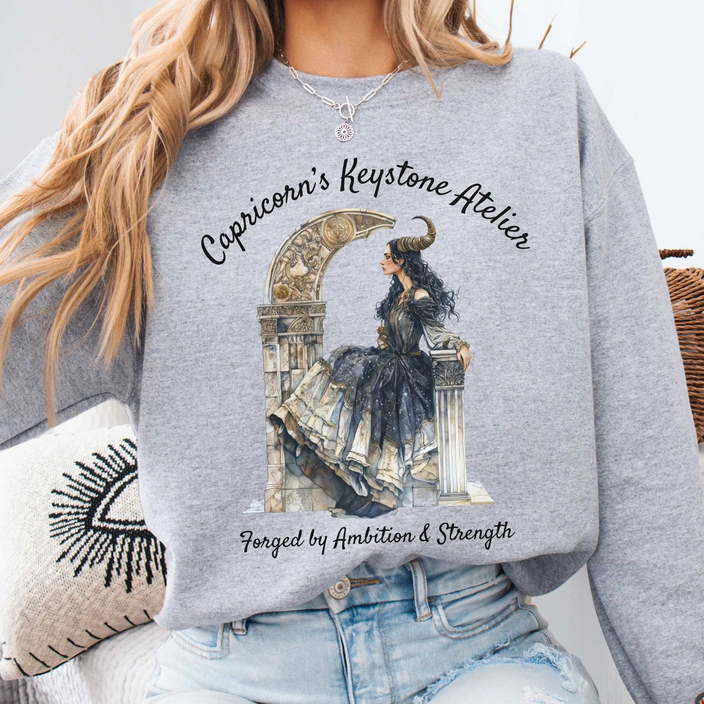 Capricorn's Keystone Atelier Zodiac Sweatshirt Sport Grey / S Sweatshirt The Mystic Eden Bookish Book Lovers