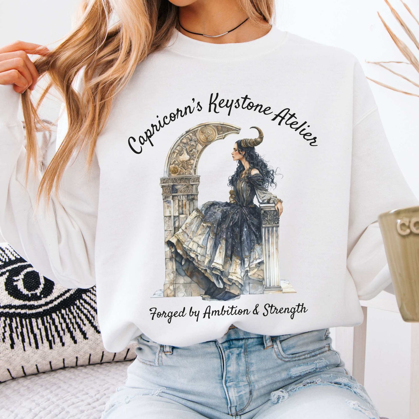Capricorn's Keystone Atelier Zodiac Sweatshirt White / S Sweatshirt The Mystic Eden Bookish Book Lovers