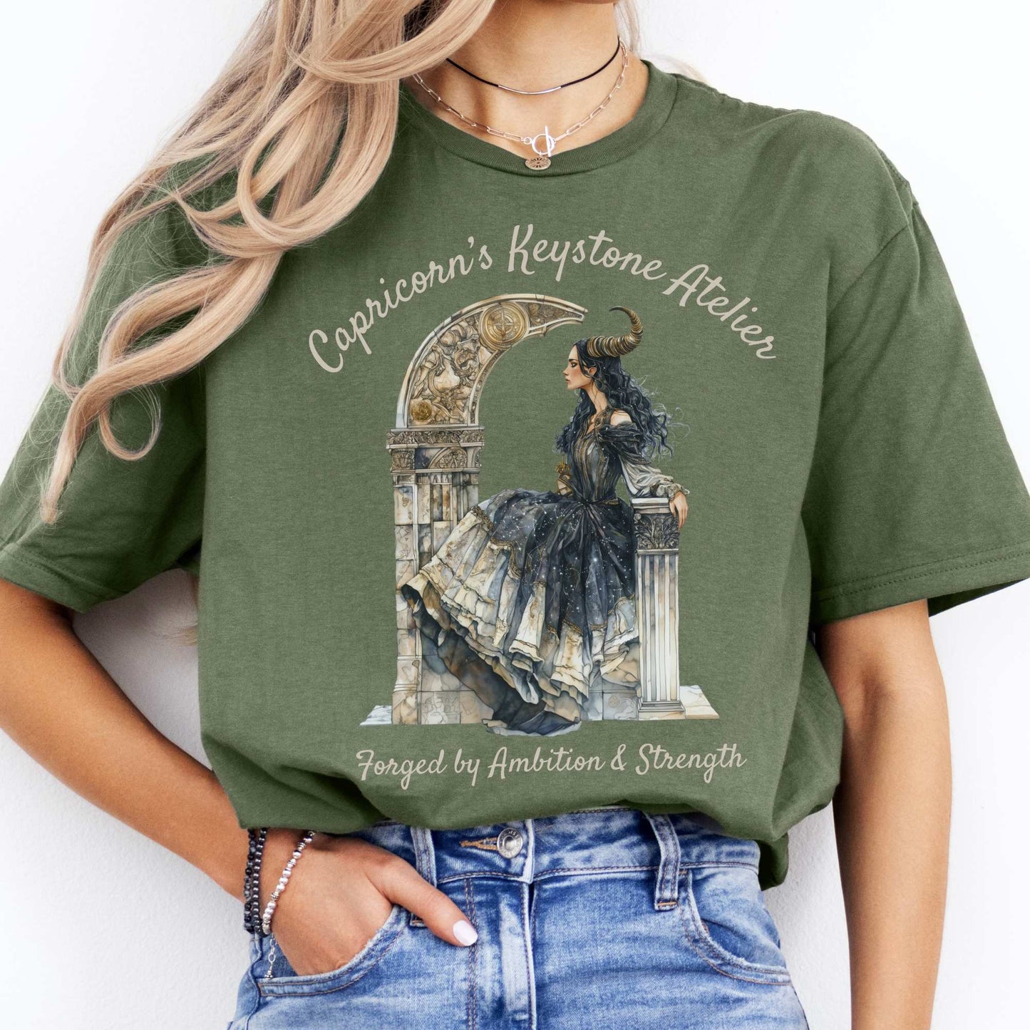 Capricorn's Keystone Ateliers Zodiac Shirt Military Green / S T-Shirt The Mystic Eden Bookish Book Lovers