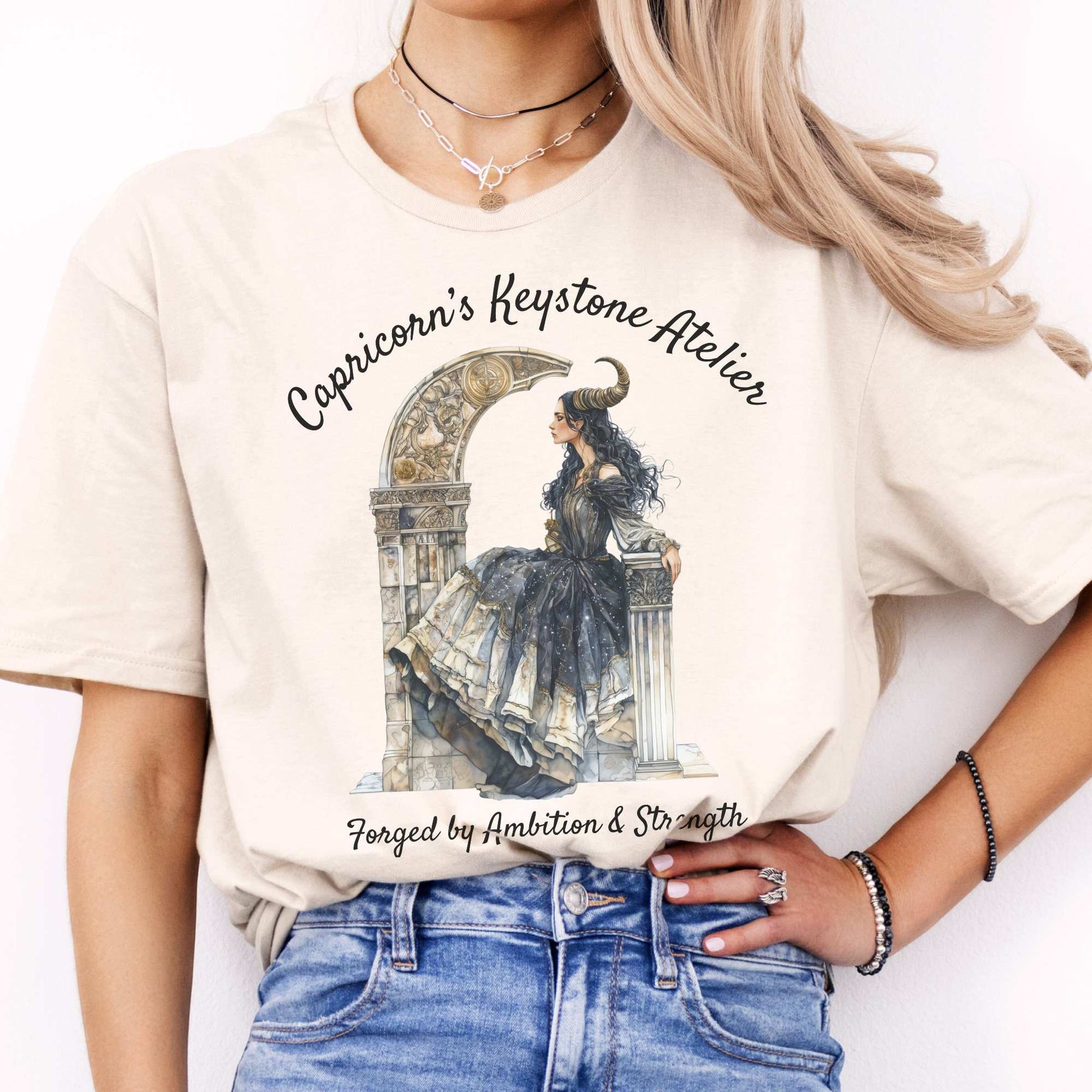 Capricorn's Keystone Ateliers Zodiac Shirt Natural / S T-Shirt The Mystic Eden Bookish Book Lovers
