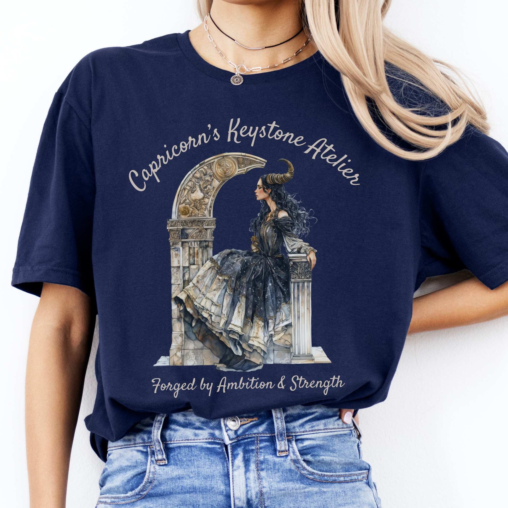Capricorn's Keystone Ateliers Zodiac Shirt Navy / S T-Shirt The Mystic Eden Bookish Book Lovers