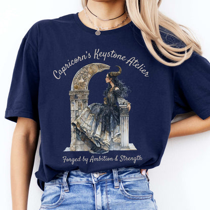 Capricorn's Keystone Ateliers Zodiac Shirt Navy / S T-Shirt The Mystic Eden Bookish Book Lovers