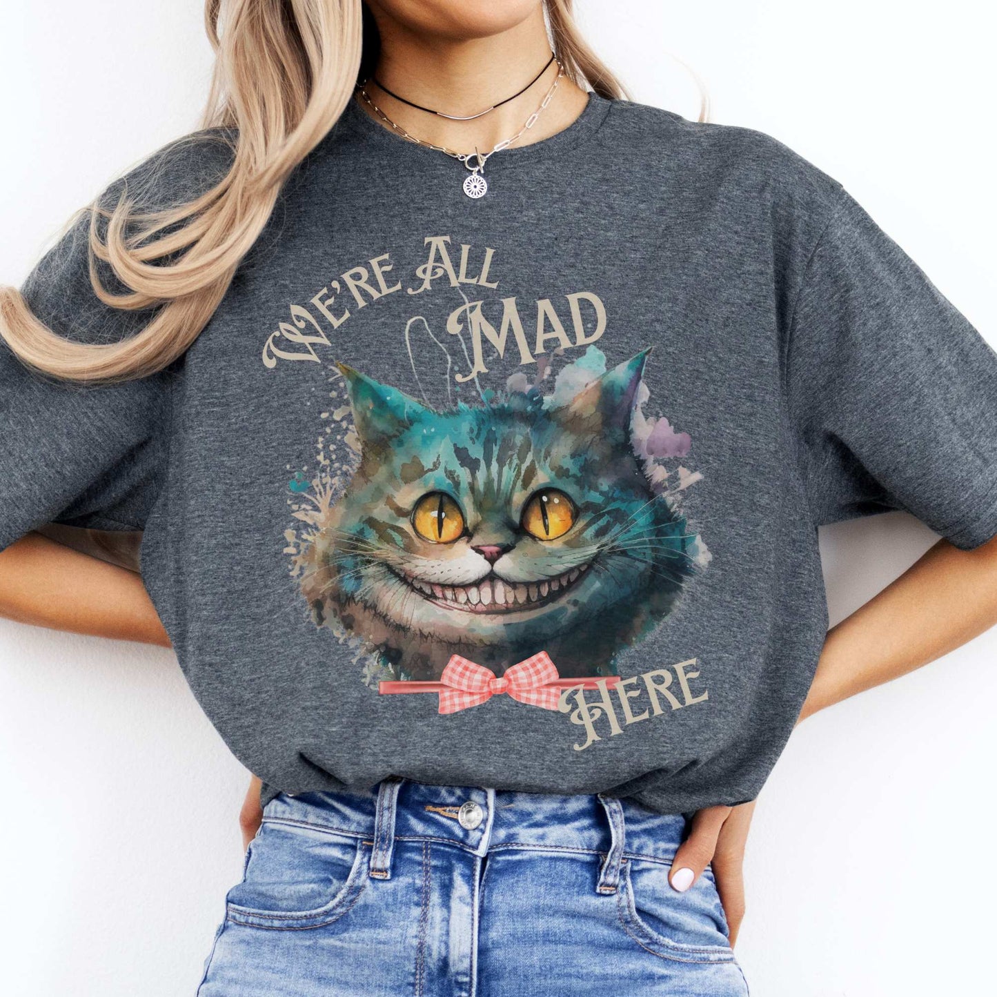 Cheshire Cat Alice in Wonderland T-Shirt Dark Heather / S T-Shirt The Mystic Eden Bookish Book Lovers