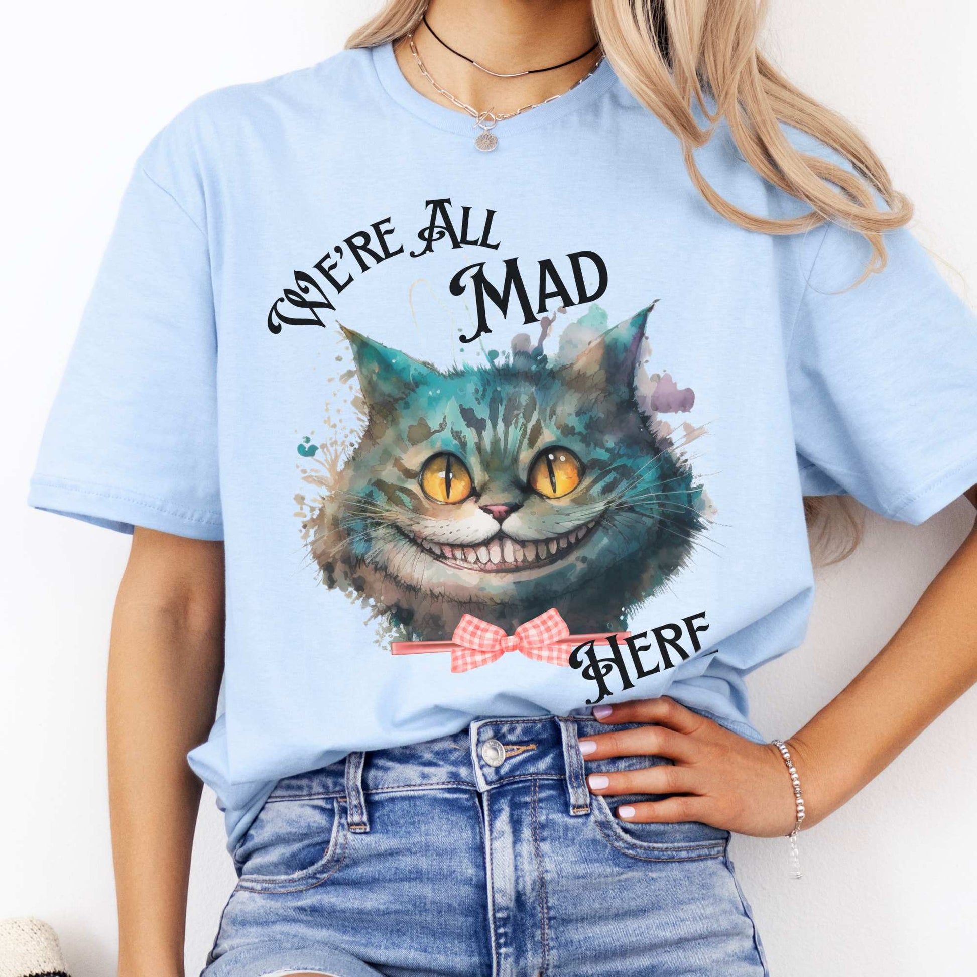 Cheshire Cat Alice in Wonderland T-Shirt Light Blue / S T-Shirt The Mystic Eden Bookish Book Lovers