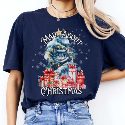 Cheshire Cat Mad About Christmas Tee Navy / S T-Shirt The Mystic Eden Bookish Book Lovers