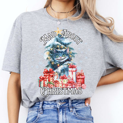 Cheshire Cat Mad About Christmas Tee Sport Grey / S T-Shirt The Mystic Eden Bookish Book Lovers