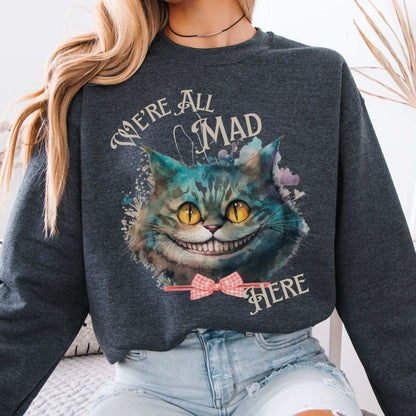 Cheshire Cat Sweatshirt Alice in Wonderland Sweater Dark Heather / S Sweatshirt The Mystic Eden Bookish Book Lovers