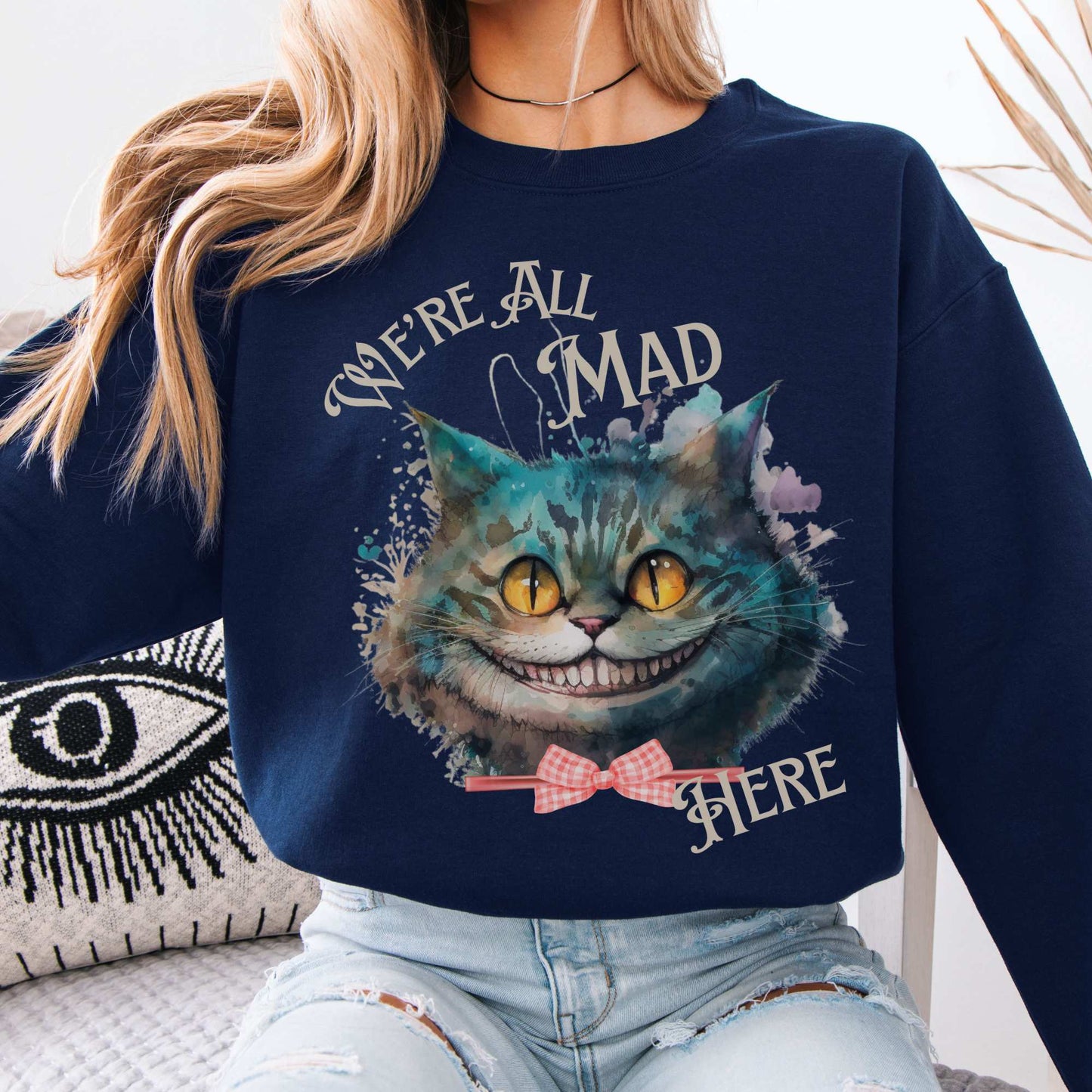 Cheshire Cat Sweatshirt Alice in Wonderland Sweater Navy / S Sweatshirt The Mystic Eden Bookish Book Lovers