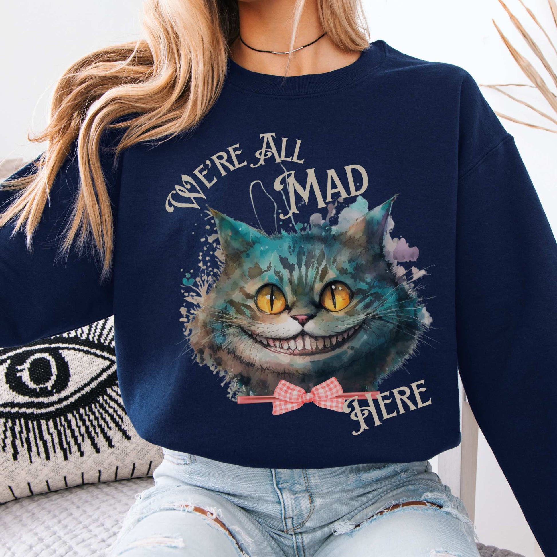 Cheshire Cat Sweatshirt Alice in Wonderland Sweater Navy / S Sweatshirt The Mystic Eden Bookish Book Lovers