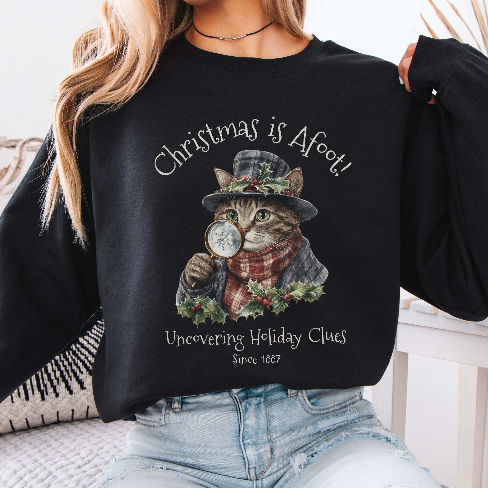 Christmas is Afoot! Sherlock Holmes Christmas Sweatshirt Black / S Sweatshirt The Mystic Eden Bookish Book Lovers