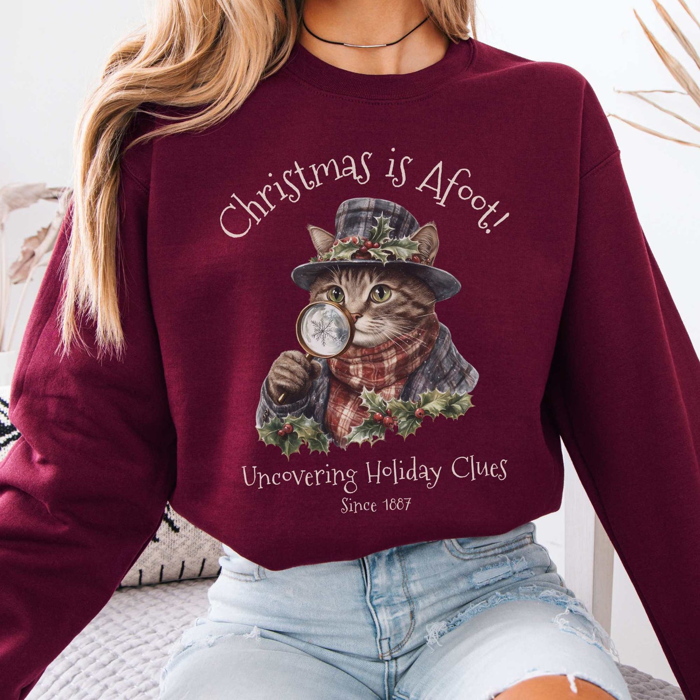 Christmas is Afoot! Sherlock Holmes Christmas Sweatshirt Maroon / S Sweatshirt The Mystic Eden Bookish Book Lovers