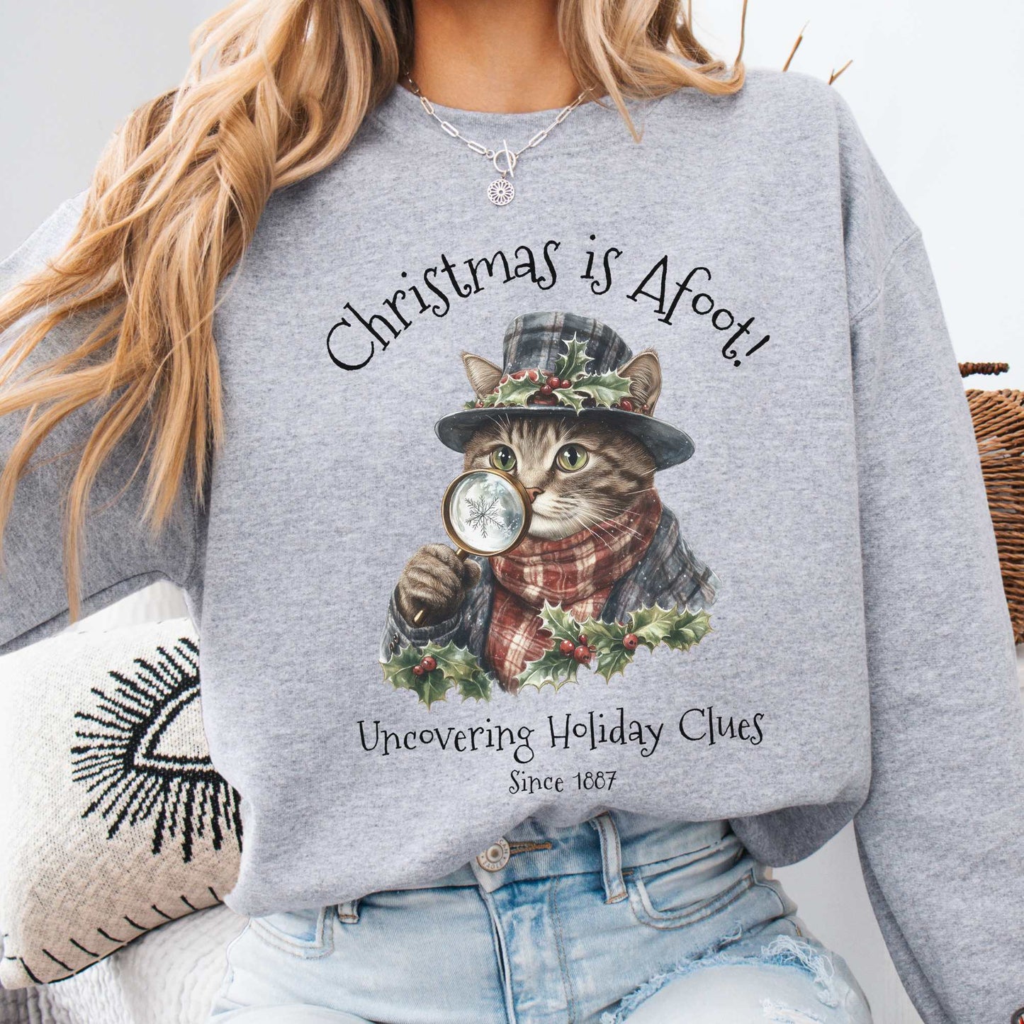 Christmas is Afoot! Sherlock Holmes Christmas Sweatshirt Sport Grey / S Sweatshirt The Mystic Eden Bookish Book Lovers