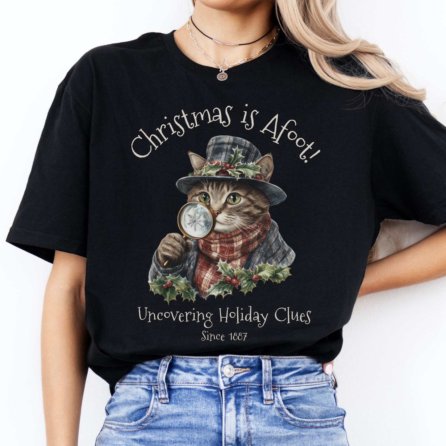 Christmas is Afoot! Sherlock Holmes Christmas Tee Black / S T-Shirt The Mystic Eden Bookish Book Lovers