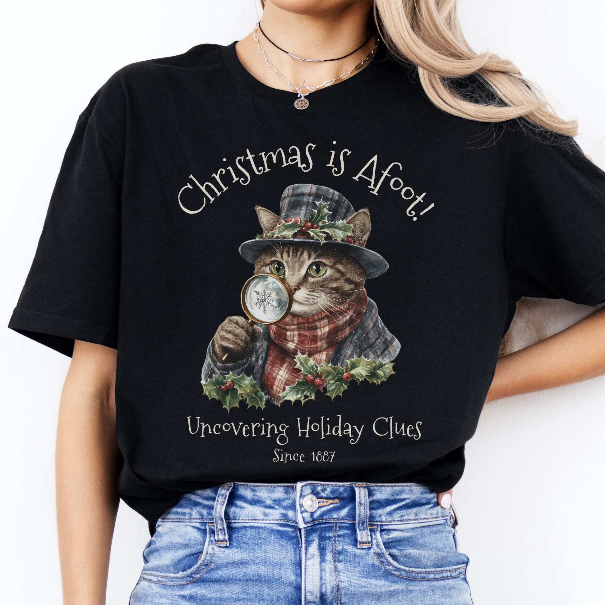 Christmas is Afoot! Sherlock Holmes Christmas Tee Black / S T-Shirt The Mystic Eden Bookish Book Lovers