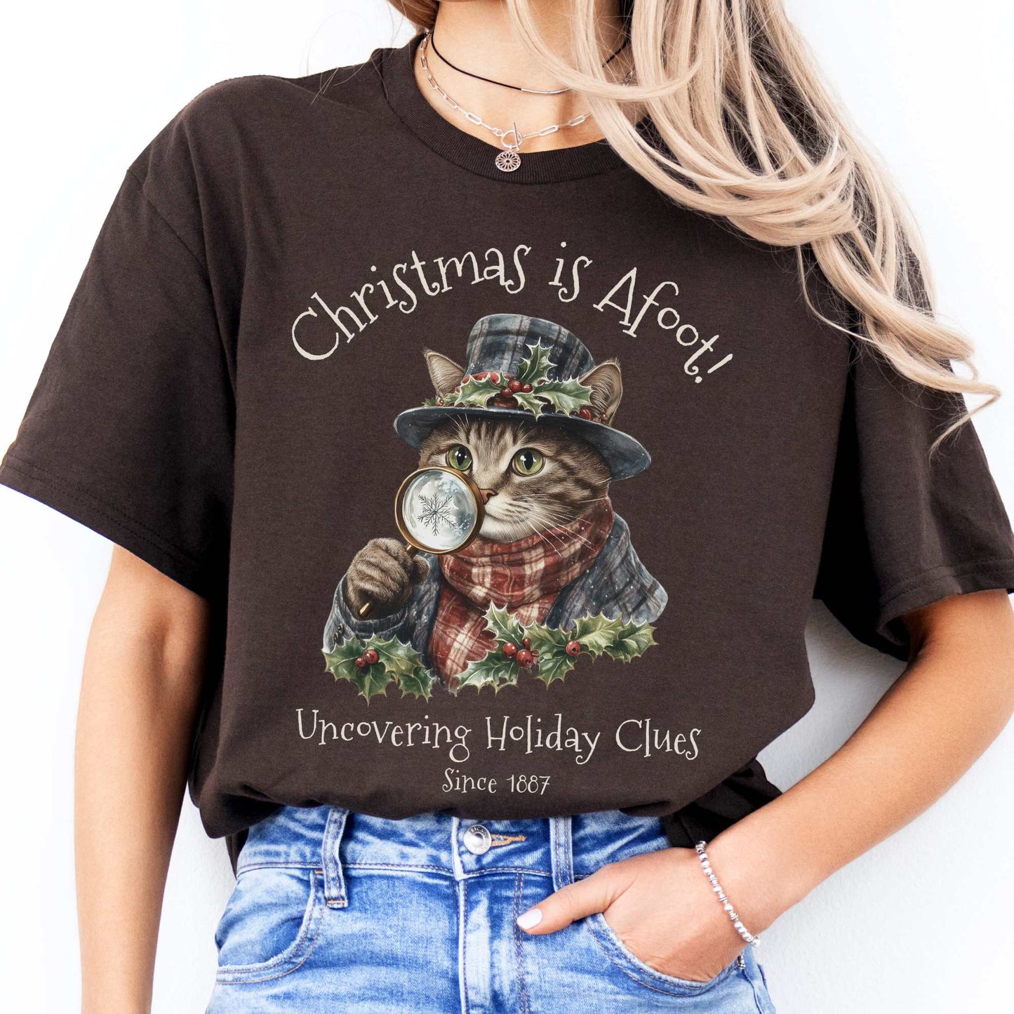 Christmas is Afoot! Sherlock Holmes Christmas Tee Dark Chocolate / S T-Shirt The Mystic Eden Bookish Book Lovers