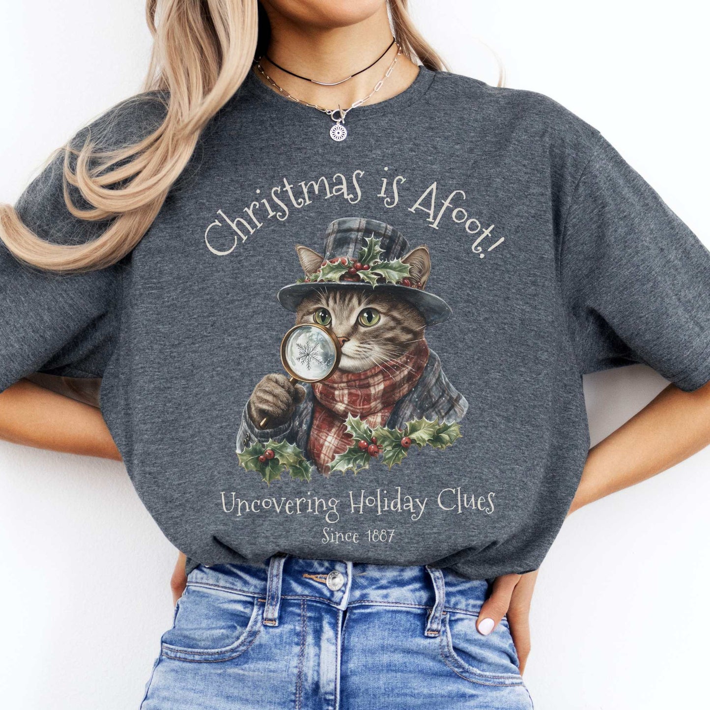 Christmas is Afoot! Sherlock Holmes Christmas Tee Dark Heather / S T-Shirt The Mystic Eden Bookish Book Lovers