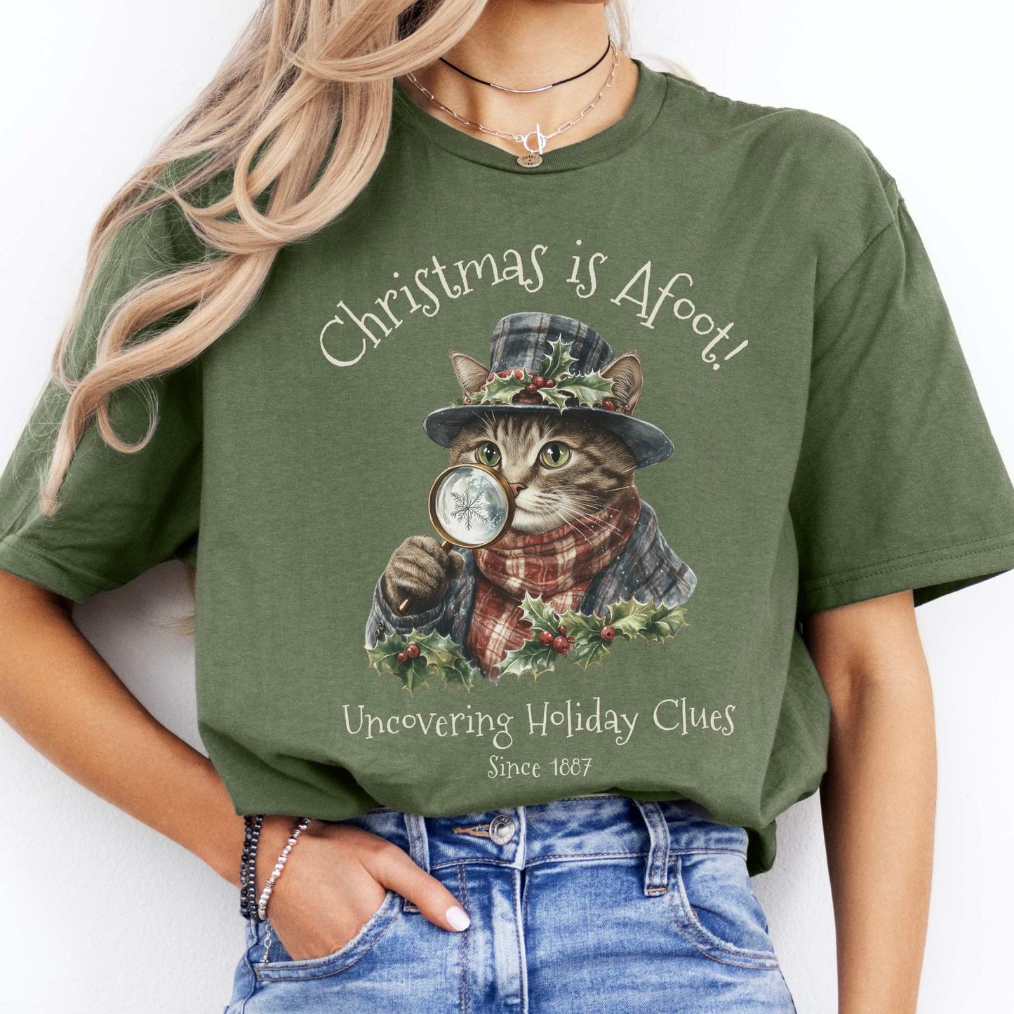Christmas is Afoot! Sherlock Holmes Christmas Tee Military Green / S T-Shirt The Mystic Eden Bookish Book Lovers