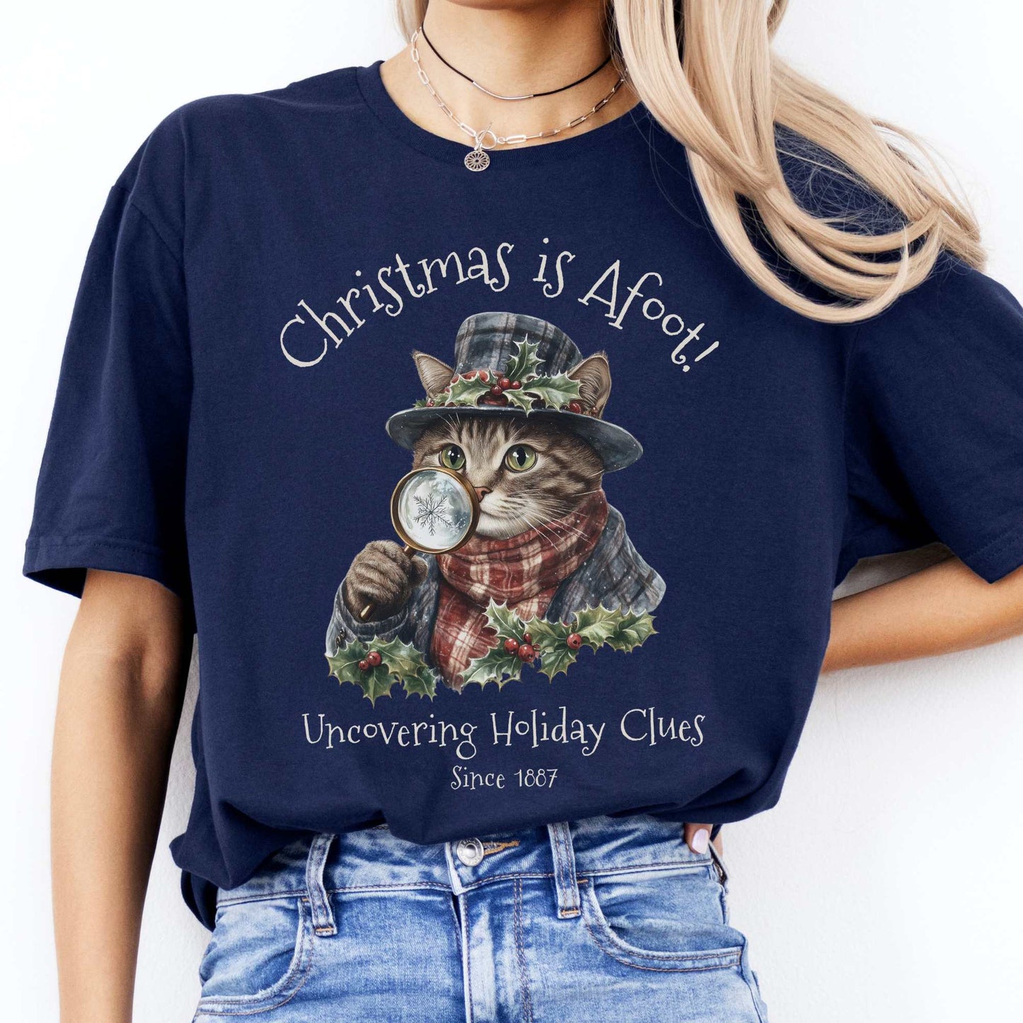 Christmas is Afoot! Sherlock Holmes Christmas Tee Navy / S T-Shirt The Mystic Eden Bookish Book Lovers