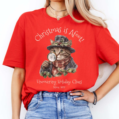 Christmas is Afoot! Sherlock Holmes Christmas Tee Red / S T-Shirt The Mystic Eden Bookish Book Lovers
