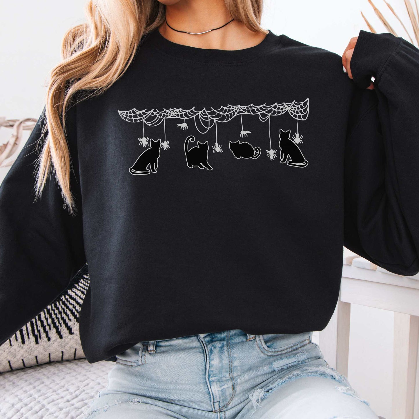 Cute Black Cats Playing Halloween Sweatshirt Black / S Sweatshirt The Mystic Eden Bookish Book Lovers