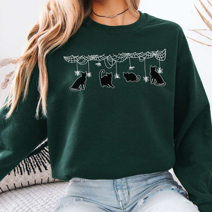 Cute Black Cats Playing Halloween Sweatshirt Forest Green / S Sweatshirt The Mystic Eden Bookish Book Lovers