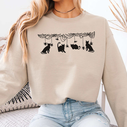 Cute Black Cats Playing Halloween Sweatshirt Sand / S Sweatshirt The Mystic Eden Bookish Book Lovers