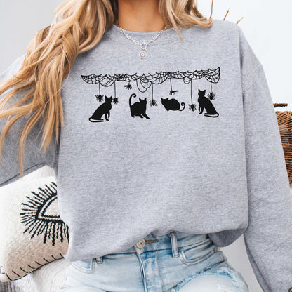 Cute Black Cats Playing Halloween Sweatshirt Sport Grey / S Sweatshirt The Mystic Eden Bookish Book Lovers