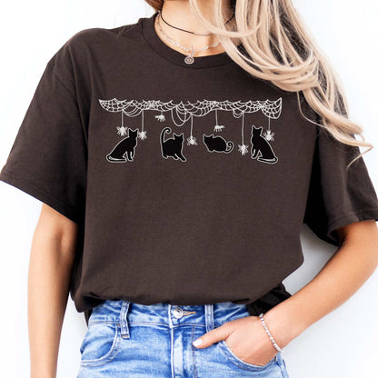 Cute Black Cats Playing Halloween T-Shirt Dark Chocolate / S T-Shirt The Mystic Eden Bookish Book Lovers