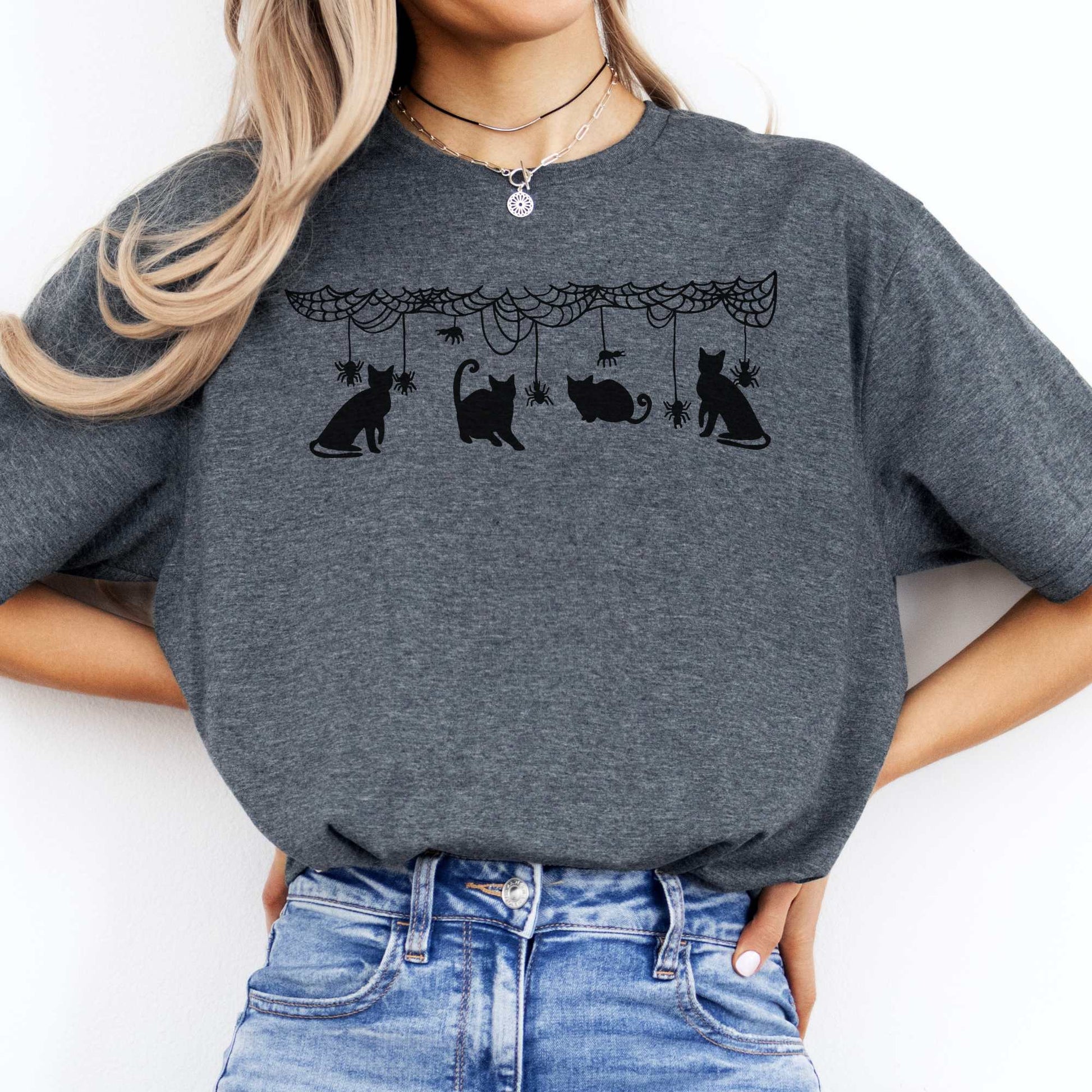 Cute Black Cats Playing Halloween T-Shirt Dark Heather / S T-Shirt The Mystic Eden Bookish Book Lovers