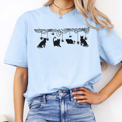 Cute Black Cats Playing Halloween T-Shirt Light Blue / S T-Shirt The Mystic Eden Bookish Book Lovers