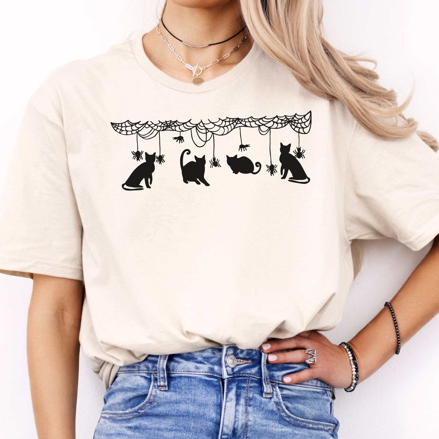 Cute Black Cats Playing Halloween T-Shirt Natural / S T-Shirt The Mystic Eden Bookish Book Lovers